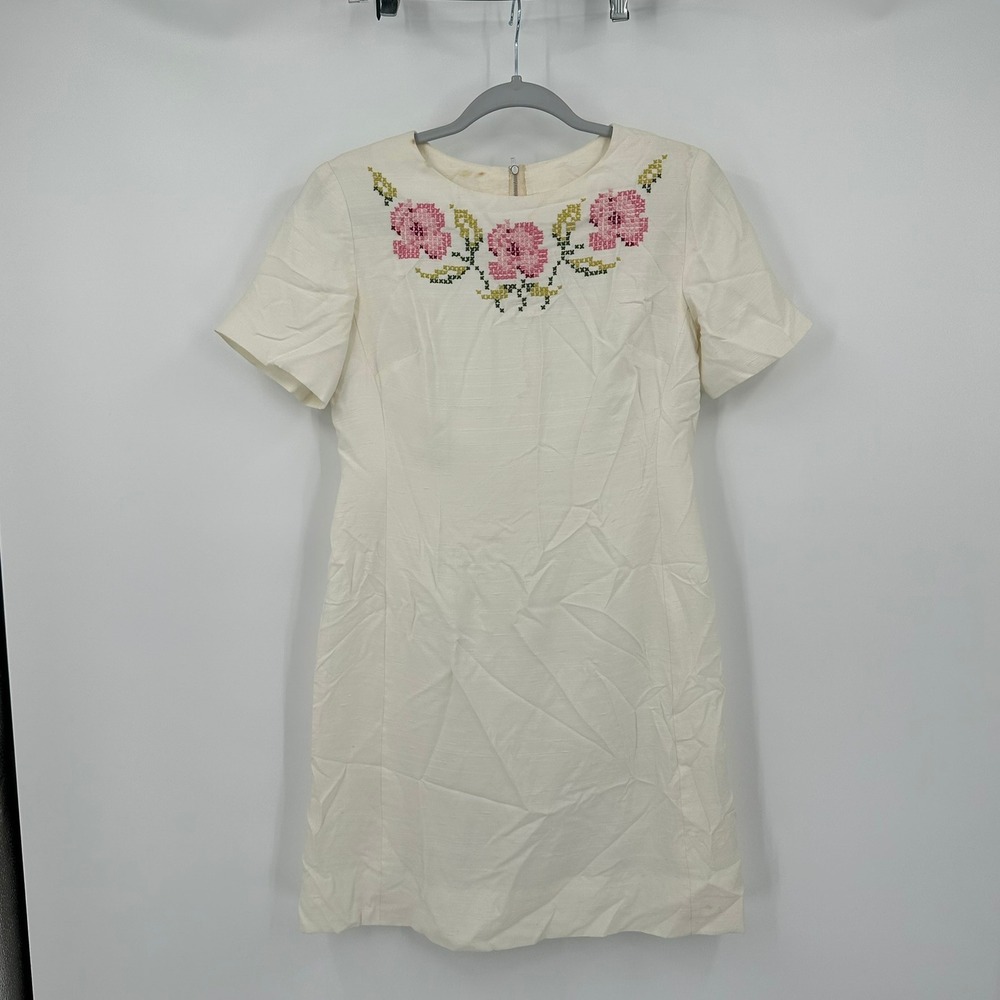 Womens Vintage Handmade Cross Stitch Dress Size M Floral Shabby Chic Feminine
